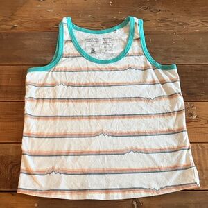 Patagonia White and Teal Striped Tank Top